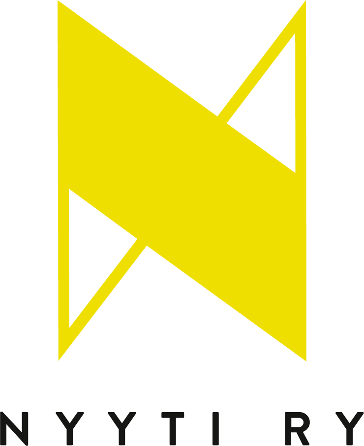 Nyyti ry:n tunnus - keltainen N-kirjain, jonka alla teksti Nyyti ry