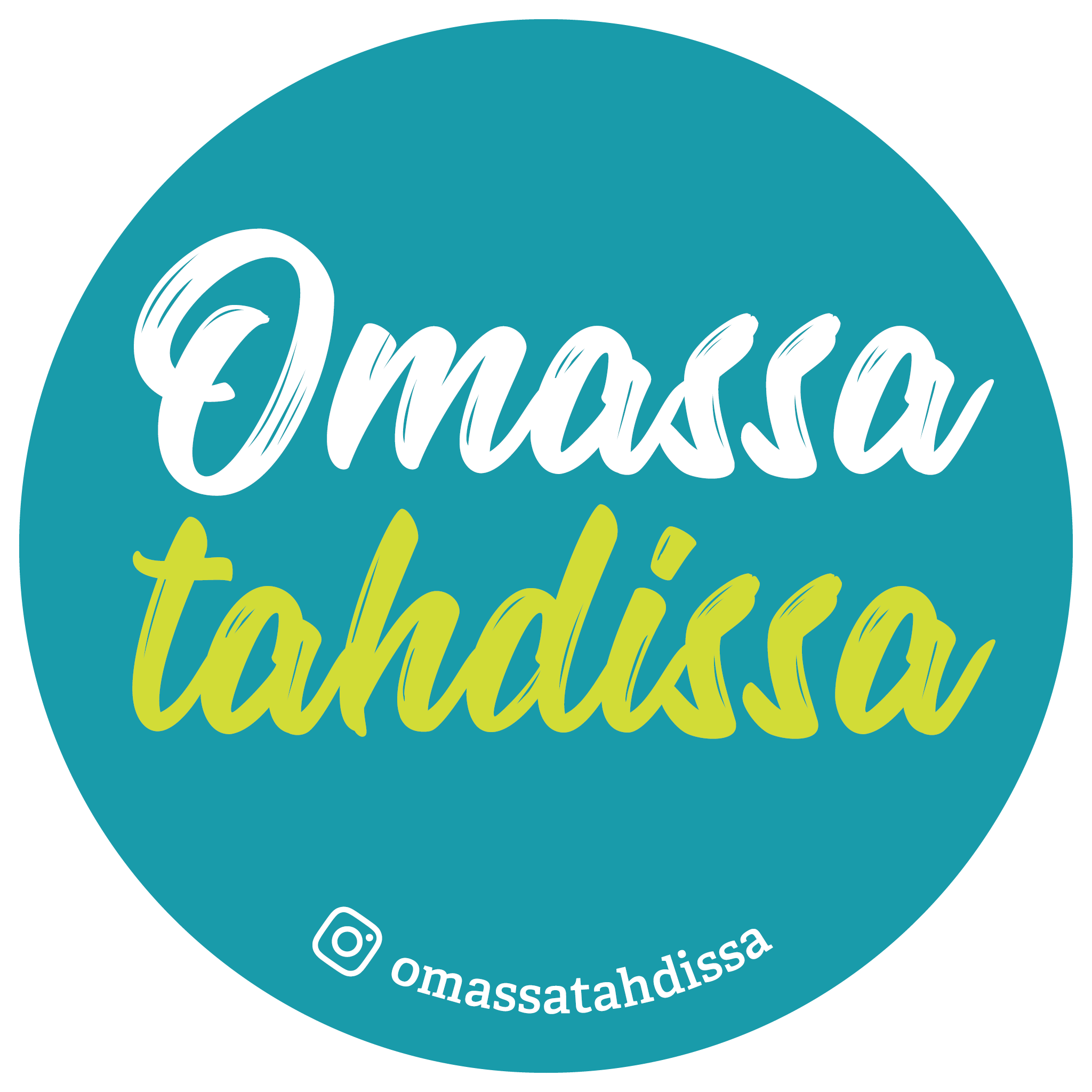 Kuvassa turkoosin värisellä ympyrällä teksti omassa tahdissa.