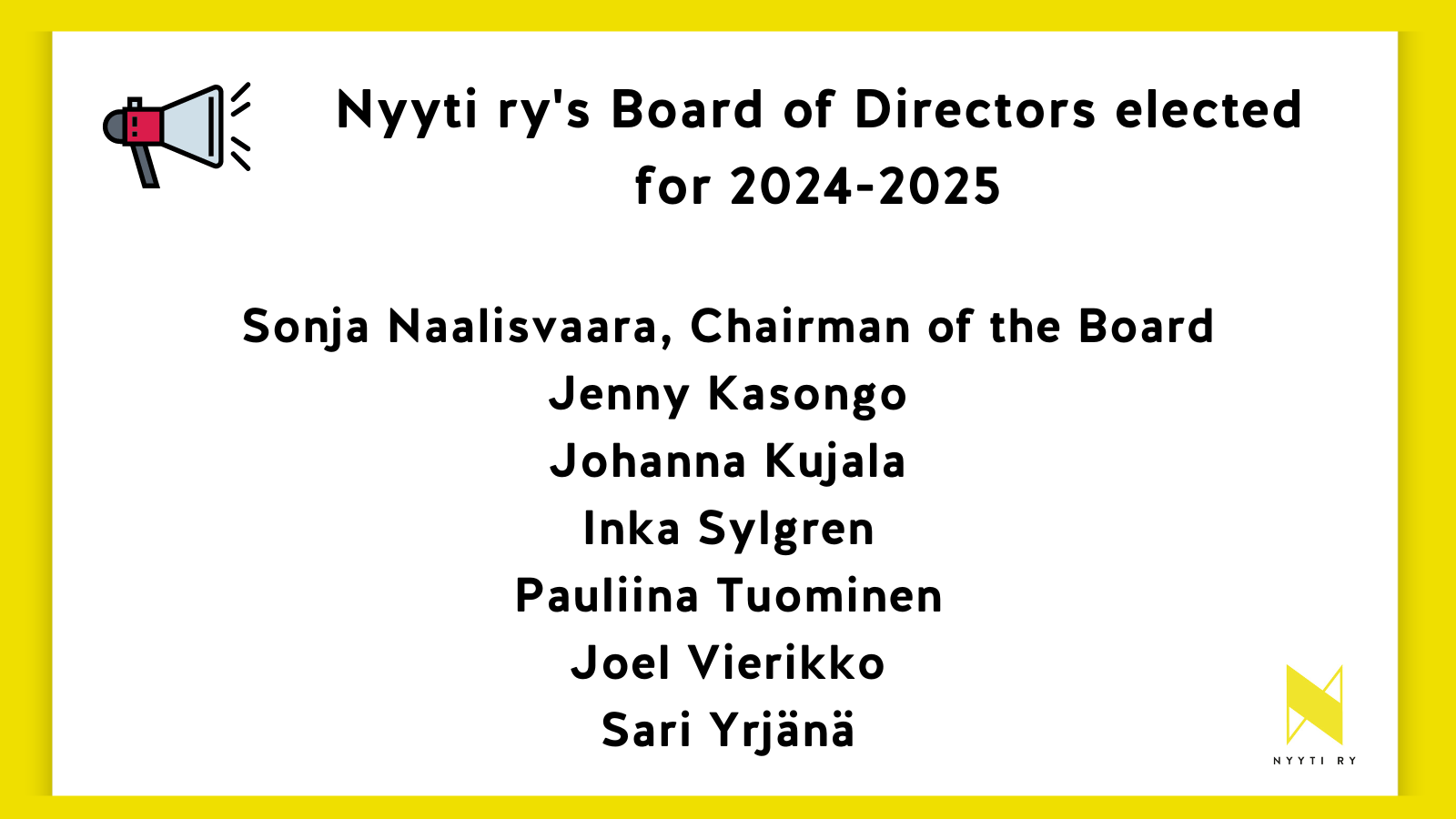 Nyyti ry's Board of Directors elected for 20242025 Nyyti ry